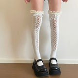 Daiiibabyyy  Shibuya Hot Girl Dark Lace Strap Over Knee Socks Cute Sweet Cool Style Thigh Mesh Socks Y2K Sexy Lolita JK Fishing Mesh Socks