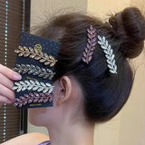 DAIIIBABYYY  -  2pcs Shiny Crystal Hair Clips Fashion Wheat Feathery Rhinestone Hairclip Broken Hair Tools Hairpins Wedding Headwear Accessory