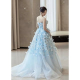 Daiiibabyyy  Fairy Blue 3D Followers Wedding Dress Women Photo Shoot A-line Evening Gown Dress Light Luxury Floor-Length Birthday Party Dress