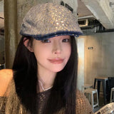 Daiiibabyyy  Women's Fashion Hats Sweet Cool Style Caps Y2K Spice Hat Star Retro Hat Aged Street Versatile Baseball Cap New Blue Cute Beret