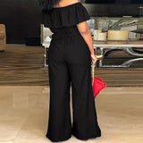DAIIIBABYYY  -  Plus Size Shawl Sleeve Romper Women Jumpsuit Bodysuit Fashion Solid Wide Leg Pant Jumpsuit Overalls Wholesale Dropshipping