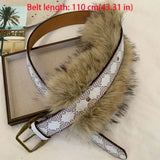 Daiiibabyyy  Fashion PU Leather Leather Fur Belt Faux Fur Rivet Furry Waistband Korean Style Spicy Girl Style Y2K Waistband Dress Decoration