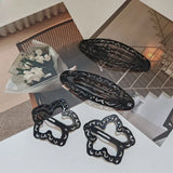 DAIIIBABYYY  -  4PC Set Cute Retro Black BB Hairpins Hollow Flower Hair Clips Simple Classical Design for Girls Hair Accessories Party Holiday O
