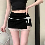 DAIIIBABYYY  -  Female Sweet Lace Patchwork Skirts Summer Women Clothes Fashionable Irregular Bow A-line Skirt Kawaii Solid Color Slim Skirt