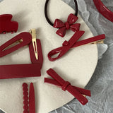 Daiiibabyyy Red French Retro Style Hairpin Women's Autumn and Winter Hairline Broken Hair Clip Premium Side Acetic Acid Headwear
