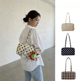 Daiiibabyyy  New Style Checkered Shoulder Bags Fashion Solid Color Simple Large Capacity Nylon Tote Canvas Travel Bag Unisex Storage Bag
