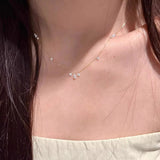 Daiiibabyyy  French Minimalist Zircon Crystal Tassel Clavicle Chain Bracelet Ring For Women Birthday Party Wedding Jewelry Gifts