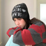 Daiiibabyyy  Niche Printing Letter Pullover Knitted Hat Autumn and Winter Men and Women Trend Street Versatile Personality Skull Beanie Caps