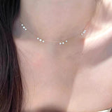 Daiiibabyyy  French Minimalist Zircon Crystal Tassel Clavicle Chain Bracelet Ring For Women Birthday Party Wedding Jewelry Gifts