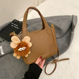 Daiiibabyyy  Stylish Handbag, Unique Bucket Classic Shopping Tote Bag, Soft PU Litchi Pattern Basket Women Shoulder Bag with Cute Pendants