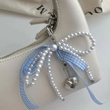 DAIIIBABYYY  -  2024 Sweet Korean Pearl Bow Heart Keychain Women Backpack Key Ring Charm Ornament Bags Phone Pendants Handmade Jewelry Gifts