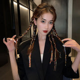 Daiiibabyyy 2024 New Flashing Coloful Diamond Chain Tassel Hairpin Braided Hair Headdress Tassel Hairpin High Sense Dirty Braided Hairband