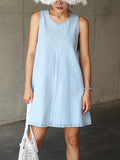 DAIIIBABYYY  -  2025 Korean Niche V-neck Sleeveless Denim Vest Dress Women Summer New Style Temperament Pocket A-line Short Dresses