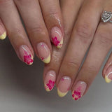 Daiiibabyyy  24Pcs Short Almond Nails Set Press on Leopard Print French Full Cover Fake Nails Tips with Cherry Pattern Detachable False Nails
