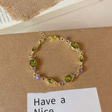 Daiiibabyyy  Luxury Green Zircon Bracelets for Women Exquisite Vintage Metal Shiny Crystal Oval Design Bracelets Party Jewelry Gifts New