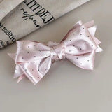 Daiiibabyyy  Elegant Satin Wave Dot Bow Banana Clip for Women Temperament Ponytail Vertical Clip Secure Hold Hair Clip Hair Accessory