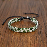 Daiiibabyyy  New Retro Ethnic Fabric Printed Plant Hemp Leaves Handmade Woven Bracelets for Men Women Personality Jewelry Accessories Gifts