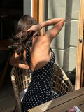 Daiiibabyyy  Chic Backless Polka Dot Halter Dress Women Sleeveless Off Shoulder Lace Up Slim Short Dresses Lady New Daily Party Vestidos