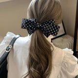 Daiiibabyyy  Korean Style Large Polka Dot Bowknot Hair Clips Women's Vintage Wide Ribbon Bow French Barrette Top Clip Sweet Hair Accessories