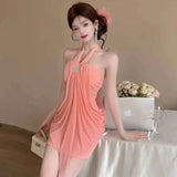 Daiiibabyyy  Pure and Unique Halter Neck Strapless Dress Nightclub Mesh Makes You Look Thin