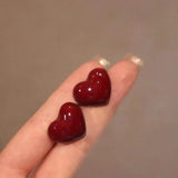 Daiiibabyyy  Red Love Heart Star Stud Earrings for Women Fashion Geometry Vintage Cute Charm Wedding Jewelry Accessories Anniversary Gift