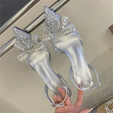 Daiiibabyyy  Spring Crystal Bowknot PVC Transparent Pumps Women Pointed Toe Low Heels Wedding Sandals Prom Party Shoes
