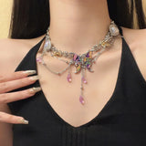 DAIIIBABYYY  -  New Colorful Stereoscopic Butterfly Pendant Necklace for Women Girls Fashion Handmade Beaded Clavicle Necklace Jewelry Gifts