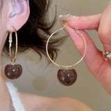 Daiiibabyyy  Light Luxury Multiple Multicolor Round Resin Ball Large Hoop Earrings for Women Gold Plated Iron Alloy Daily Party Jewelry