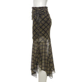 DAIIIBABYYY  -  New Women's Solid Color Slim Fit Street Fashion High Waist Bag Hip Plaid Skirt