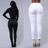 Daiiibabyyy  Women's Black High Waist Jeans Distressed Cotton Denim Pants Ripped Five Pocket White Cuffed Hem Slim Fit Jeans