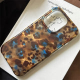 Daiiibabyyy  Large hole water ripple IND blue brown leopard print phone case for iPhone 11 12 13 14 15 16 17 Pro Max