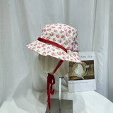 DAIIIBABYYY  -  Korean Version of Sweet Floral Strap Bucket Hat Women's Spring and Summer Small Fresh Pastoral Style Sunshade Thin Sun Cap