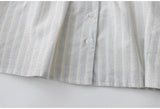 DAIIIBABYYY  -  Sweet Girl Lace Spliced Bow Vertical Striped Short-sleeevd Shirts + Summer High Waist Fungus Edged Short Skirts Two-piece Set