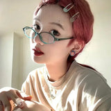 DAIIIBABYYY   -  Vintage Oval Glasses Women Girls Y2K Red Green Frame Glasses Eyewear Decorative Computer Anti-blue Eyeglasses Decorative Goggles