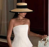 Daiiibabyyy  Summer straw hat 100% paper green ladies summer beach sun protection flat top straw hat шляпа женская летняя