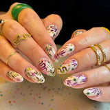 Daiiibabyyy  24PCS Colorful Patterns False Nail Classic Graffiti Flower Medium Almond Press on Nail Full Cover Fashionable Fake Nail Finished