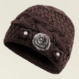 Daiiibabyyy  New Knitted Warm Hat Thickned Windproof Pullover Hat Floral Embroidery Cold Proof Earmuffs Cap Winter