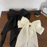 Daiiibabyyy Elegant Bow Ribbon Hair Clip Fashion Simple Solid Satin Spring Clip Hair Pin Retro Headband with Clips Girls Hair Accessories