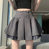 Daiiibabyyy  Korean Patchwork Jk Pleated Skirt Women Plaid Preppy Style Tutu Skirt A Line High Waisted Gray Mini Harajuku Y2K Skirt