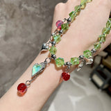 Daiiibabyyy  Mint Green Crystal Bead Necklace for Women Luxury Delicate Charm Sweet Heart Pendent Necklace Trendy Versatile Jewelry Wholesale