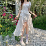 DAIIIBABYYY  -  Women Sweet Irregular Fashion Dress Elegant French Style Tighten The Waist 2024 Spring Summer New Dress Vintage Fashion Dress