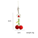Daiiibabyyy  Handmade Red Bead Keychain Colorful Cute Exquisite Fruit Flower Bag Mobile Phone Pendant Fashion Purse Headphone Bag Accessories