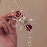 Daiiibabyyy  1 Piece Elegant Lace Pearl Feather Hair Clip - Exquisite Tassel Side Clip for Girls, Versatile Hair Accessory