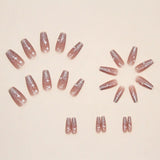 Daiiibabyyy 24pcs Mid Length False Nail Ins Star Heart Design Pink Fake Nails Patch Korean Sweet Girl Coffin Artificial Acrylic Nail Tips