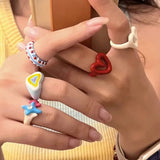 Daiiibabyyy  Boho Cute Romantic Macaron Color Love Heart Enamel Opening Rings for Women Charm Trendy Personality Y2K Finger Jewelry Girl Gift