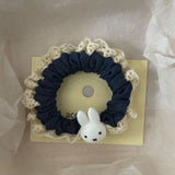 Daiiibabyyy  1PC Blue & Navy Rabbit - Decorated Scrunchies, Lace - Edged Hair Bands, Lovely Hair Accessories for Women
