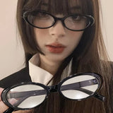 DAIIIBABAYYY  -  Black Oval Frame Glasses Women Y2K Girls Retro Narrow Spectacles Vintage Computer Reading Goggles Anti-Blue Light Eyewears