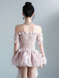 Daiiibabyyy High Quality "slightly Smoked Rose" Pink Girl Retro Gentle Strapless Dress Design Feeling Fluffy Short Dresses Are Hot Selling