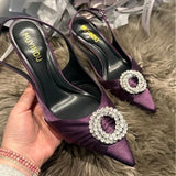 Daiiibabyyy  Luxury Designer Women's Shoes Exquisite Rhinestone High-heeled Sandals for Woman French Pointed Tip Casual Shoes Sandalias Mujer