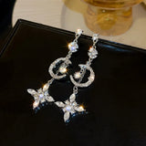 Daiiibabyyy  French Court Style Zircon Starry Moon Tassel Earrings Sparkling Crystal Star Jewelry for Women Party Exquisite Gifts